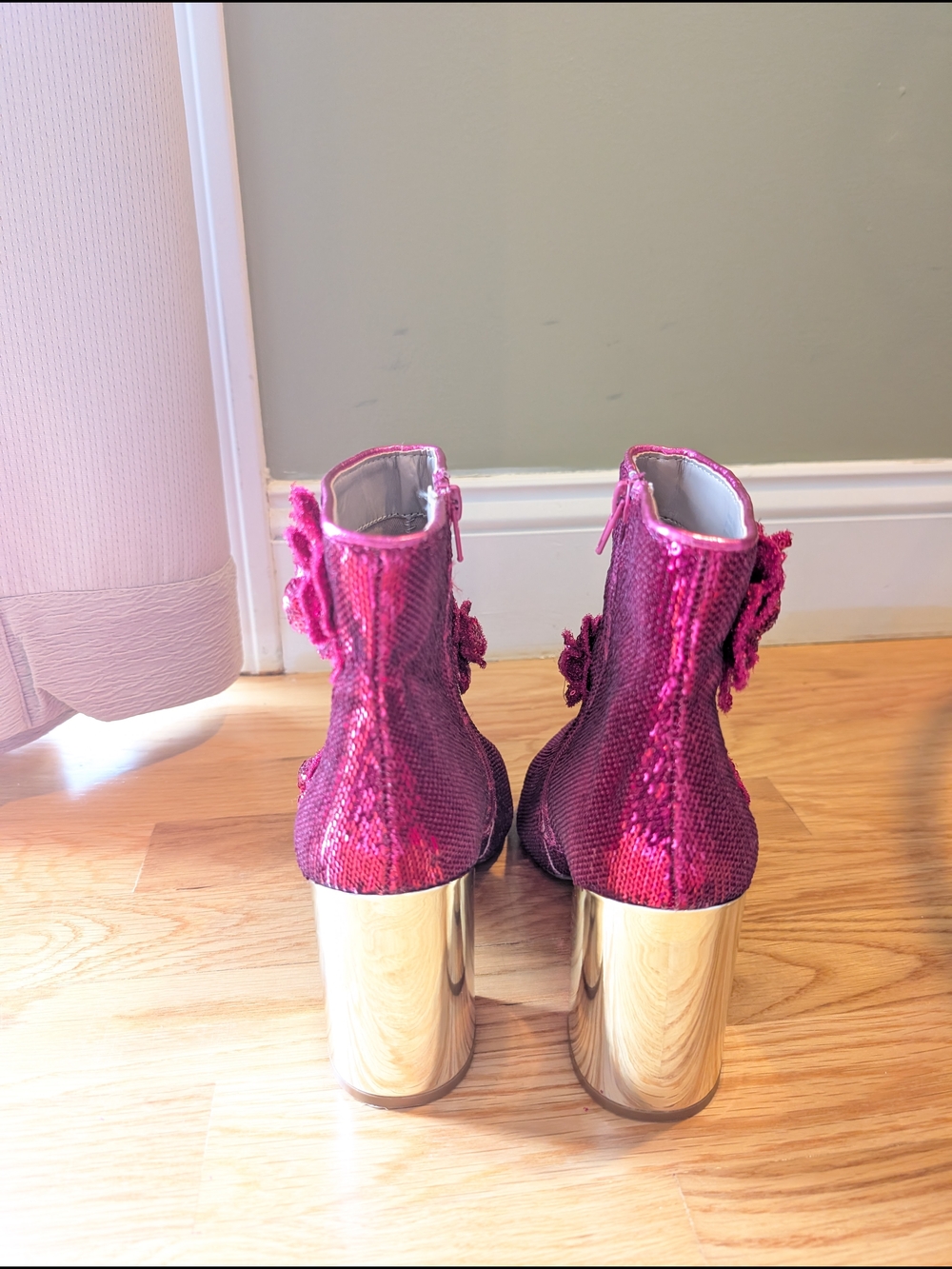 Betsey Johnson Hot Pink Sequin Floral Ankle Boots - Picture 4 of 4